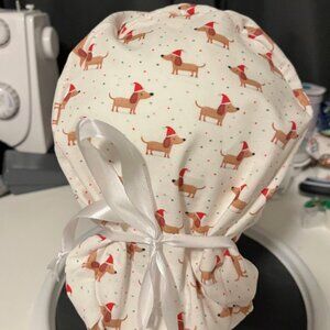 Christmas Pets Dachshund Dog Winter Print Euro Ponytail Scrub Cap